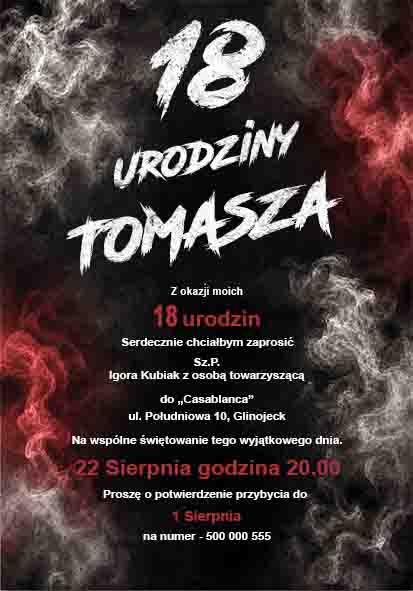 Zaproszenia na osiemnastkę motywy dymne